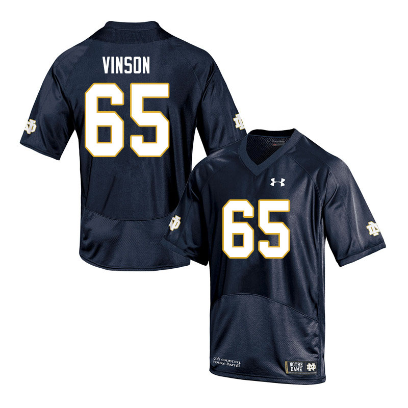 Men's NCAA Notre Dame Fighting Irish #65 Michael Vinson Stitched College Under Armour Authentic Navy Football Jersey UZ10L20HR